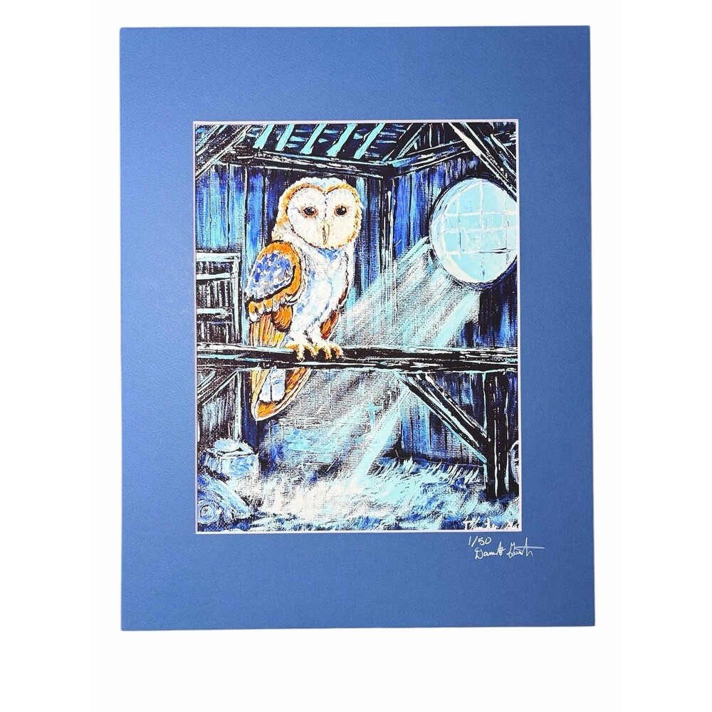 Moonlight Barn Owl – Limited Edition Art Print (8×10) Matted to 11×14